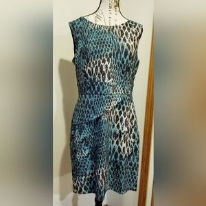 CONNECTED Brown Teal Green Sleeveless Snake Animal Print Tiered Sheath Dress 12